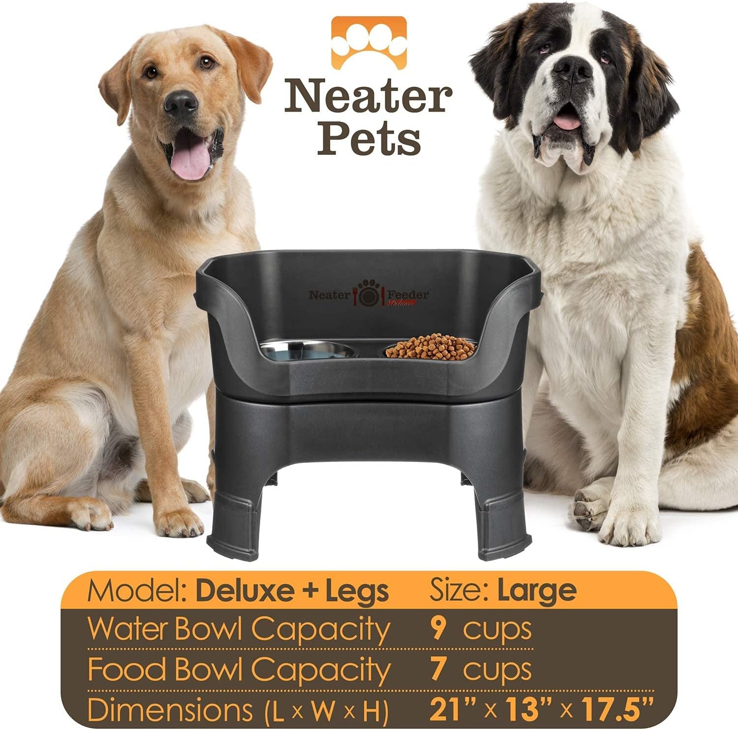 Neater Feeder Deluxe, Mess-Proof Elevated Dog Bowl for Large Dogs . Adjustable height