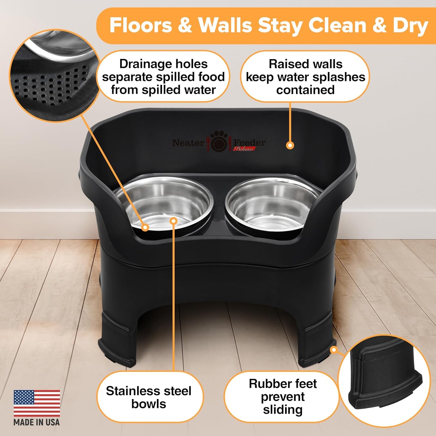 Neater Feeder Deluxe, Mess-Proof Elevated Dog Bowl for Large Dogs . Adjustable height
