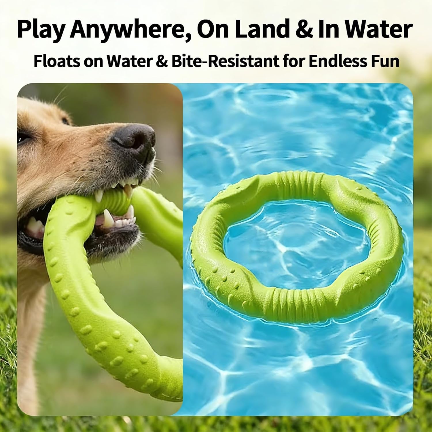 Dog Ring Toy Floating Flying Disc, Durable Lightweight Dog Toy for Medium Large Dogs Ideal for Throwing Catching Grabbing Outdoor Training Play Interactive Fetch Game(Green/11.8Inch)