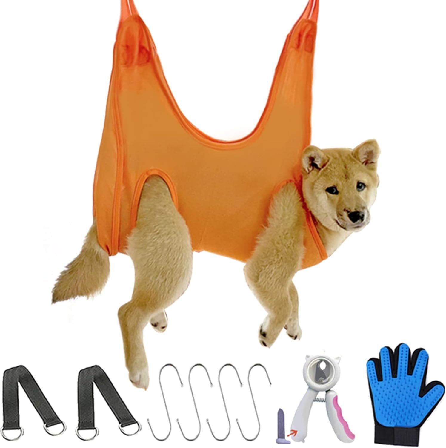 Pet Grooming Hammock with Anti-Splash Nail Clippers and Grooming Gloves - Dog Grooming Sling for Bathing, Grooming, and Nail Trimming (Model: -Cwdc0001)
