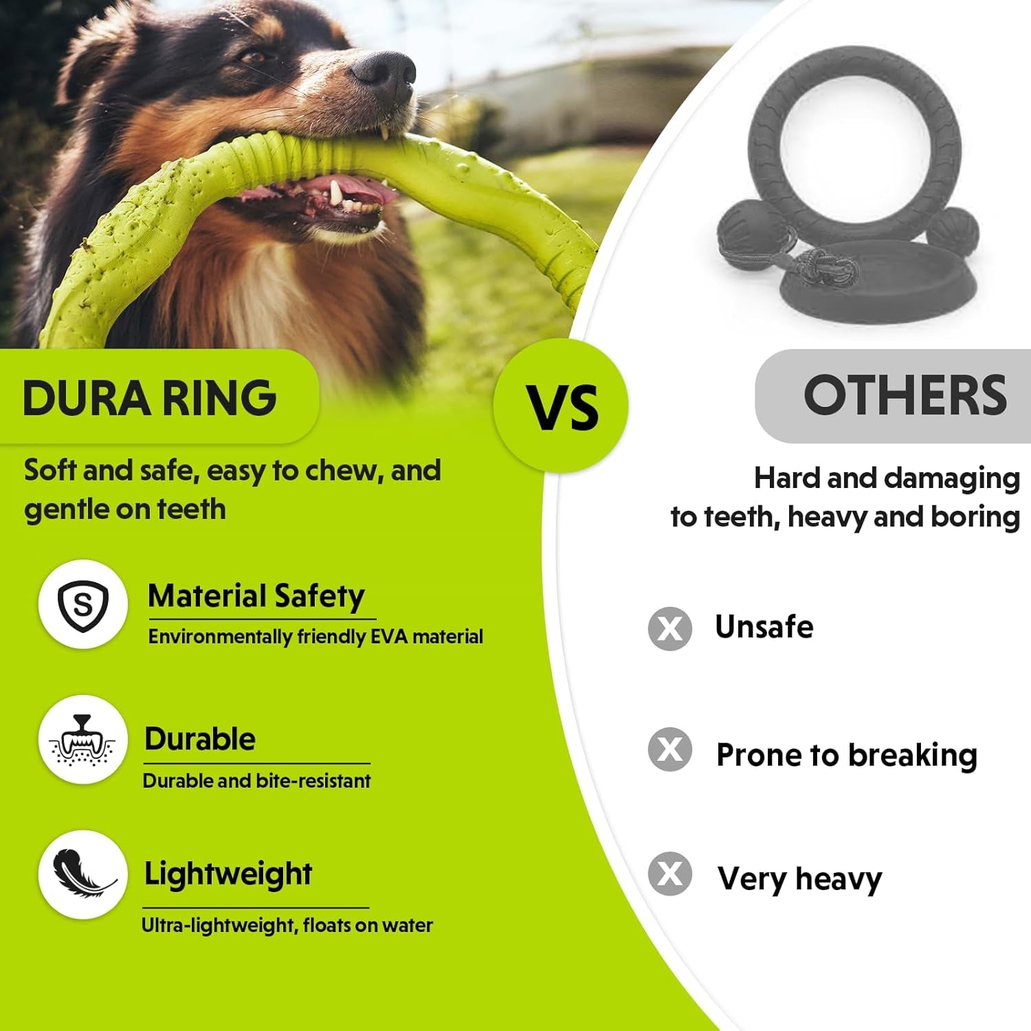 Dog Ring Toy Floating Flying Disc, Durable Lightweight Dog Toy for Medium Large Dogs Ideal for Throwing Catching Grabbing Outdoor Training Play Interactive Fetch Game(Green/11.8Inch)